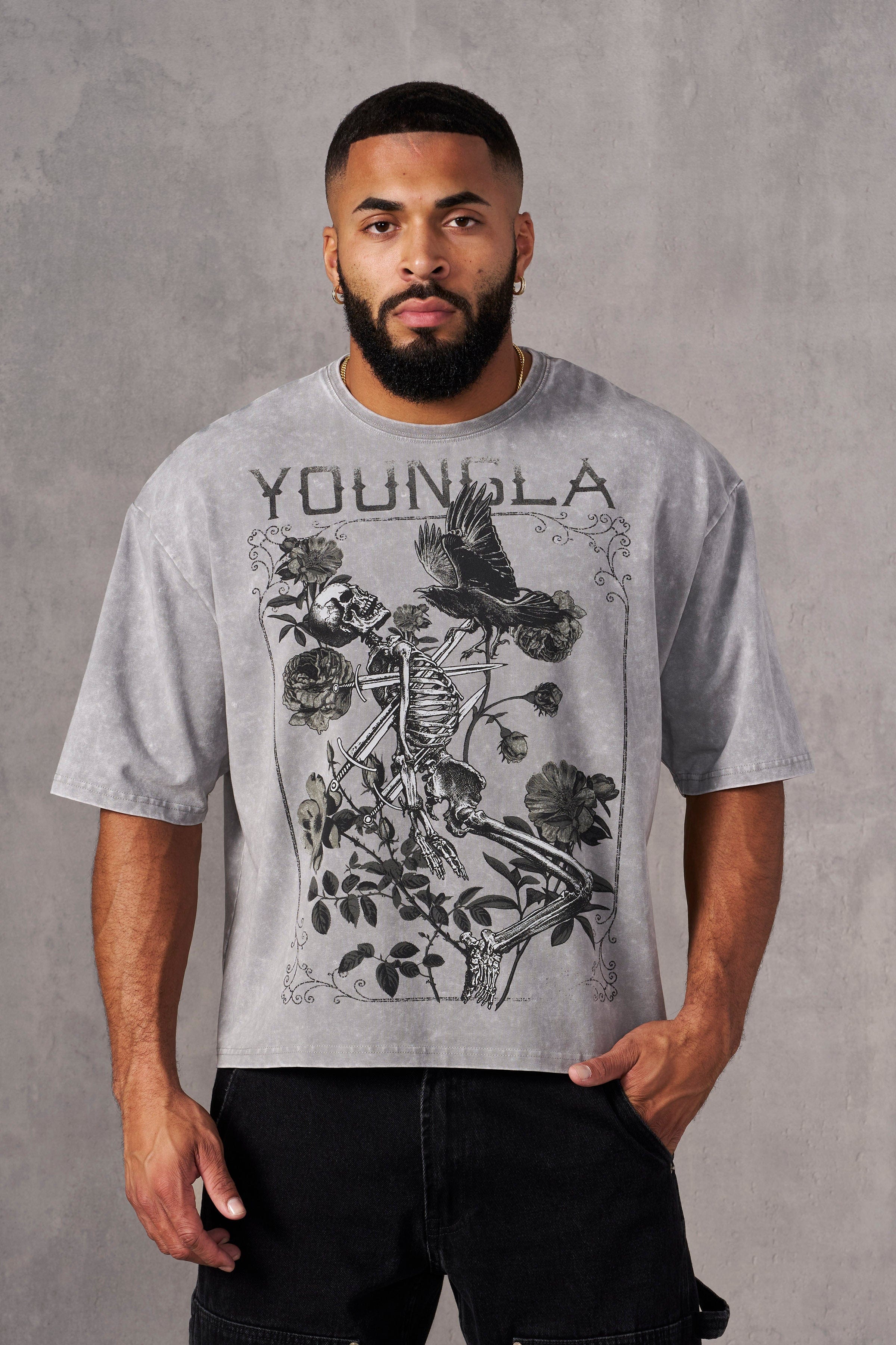 YoungLA 414 Signature Tee cheapest Black Wash Large